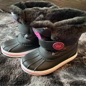 Girls Black and Pink Winter Boots with Fur Lining